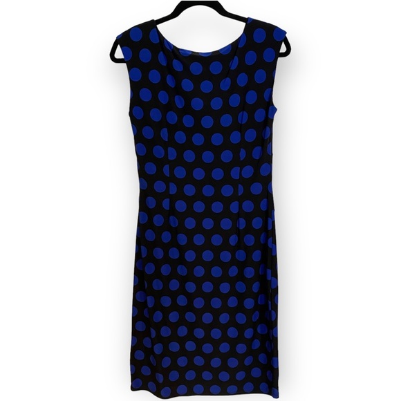 NWOT Precise Petite Jersey Sleeveless Blue Black Polka Dot Pencil Dress Size 10 - Picture 12 of 15